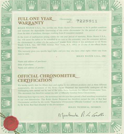rolex certificate of authenticity